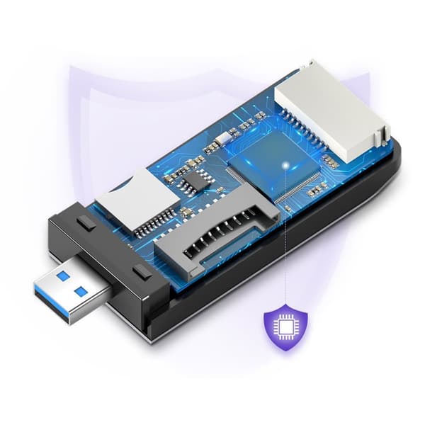 SD / micro SD / CF / MS hukommelseskortlæser, USB 3.0 stik - grå