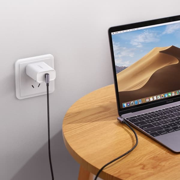 Vinklad kabel med sida USB-C till USB-C Snabbladdningskontakt 1m - grå