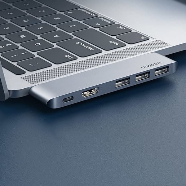 Multifunktionell HUB-port för MacBook Pro / Air 2x USB-C till USB-C HDMI 3x USB 3.0 - grå