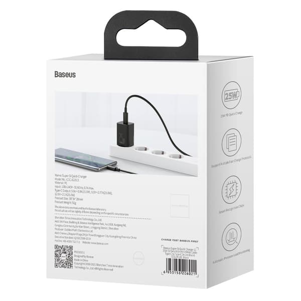 Superrask USB-C 25W Power Delivery Quick Charge-lader - svart