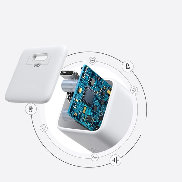 Lille hurtiglader strømforsyning USB-C PD 5-12V 25W - hvid