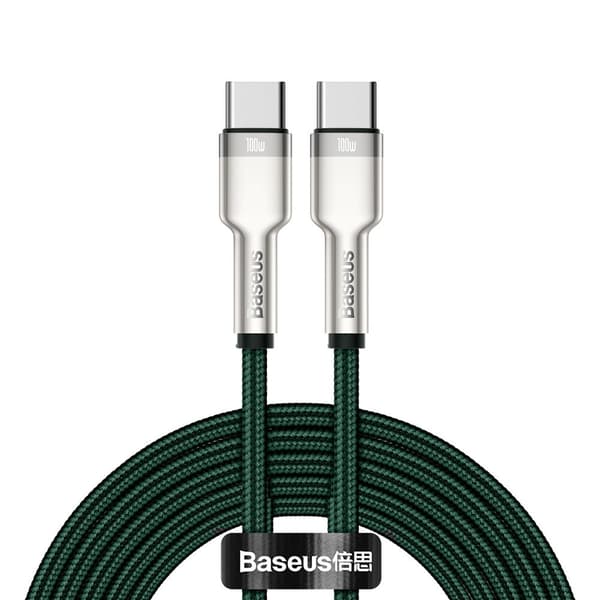 USB-C - USB-C kabel Cafule Metal Data Strømforsyning 100W 2m - grønn