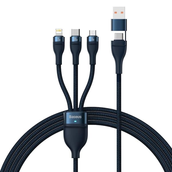 Kabel 4in1 USB+USB-C til USB-C / iPhone Lightning / micro USB 1,2m - blå