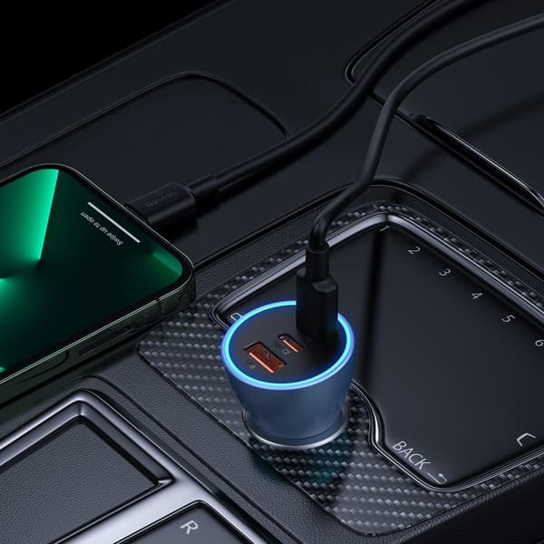 PRO USB-A + 2x USB-C 65W QC4.0 biloplader - blå