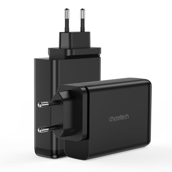GaN 140W strømforsyningslader 4 porter 2x USB-C + 2x USB - svart