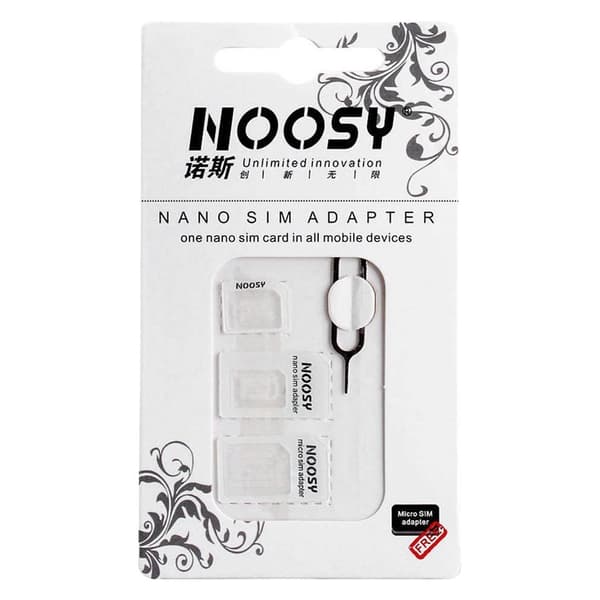 Noosy set med adaptrar för nano micro SIM-kort + vit nyckel