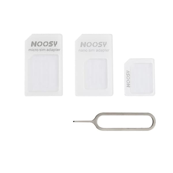 Noosy sett med adaptere for nano micro SIM-kort + hvit nøkkel