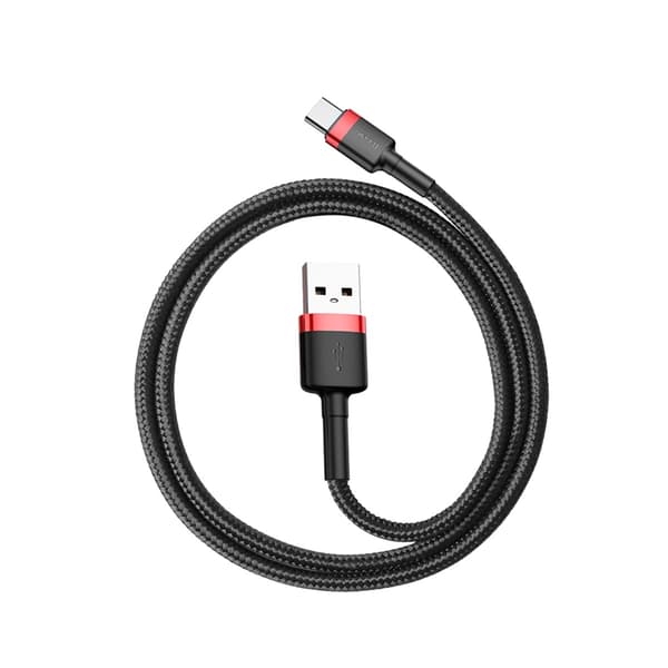 Slitstark nylonkabel USB - USB-C QC3.0 3A 0.5M svart och röd
