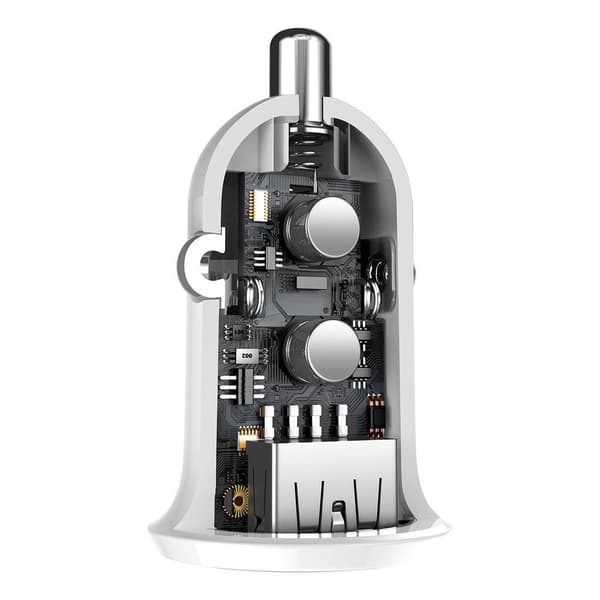 Grain Pro 2x USB 4.8A biloplader til cigarettænderudtag, hvid