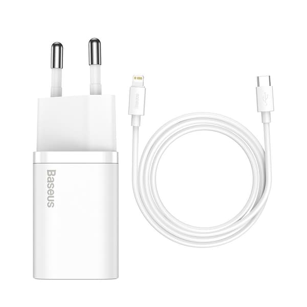 Hurtig oplader til Iphone Super Si 1C 20W Strømforsyning + USB-C - Lightning kabel 1m hvid