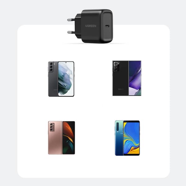 USB-C 25W PD telefonoplader + USB-C kabel 2m sort