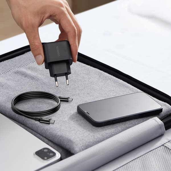USB-C 25W PD telefonoplader + USB-C kabel 2m sort