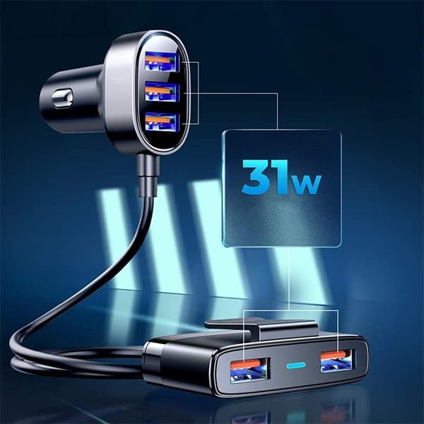 Hurtig billader 5x USB 6.2A med forlænger sort