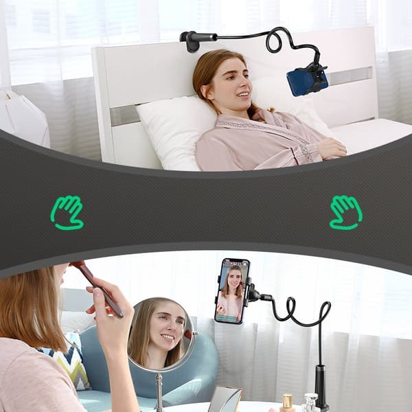 Universal holderstativ, stativ til telefon, tablet, stativ med fleksibel arm, hvid