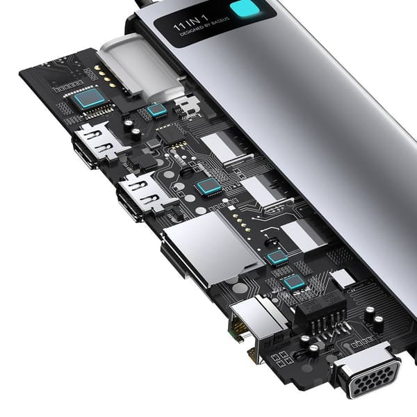 Multifunktionell HUB USB-C-portreplikator Metal Gleam 11in1 grå