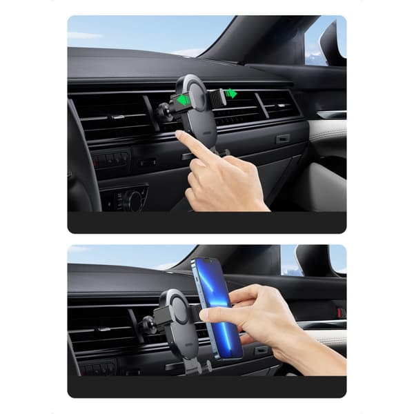 Qi 15W trådløs biloplader + telefonholder til gitter, sort