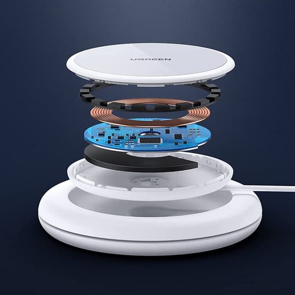 Qi 15W trådløs lader med silikonetui, kompatibel med MagSafe, hvit