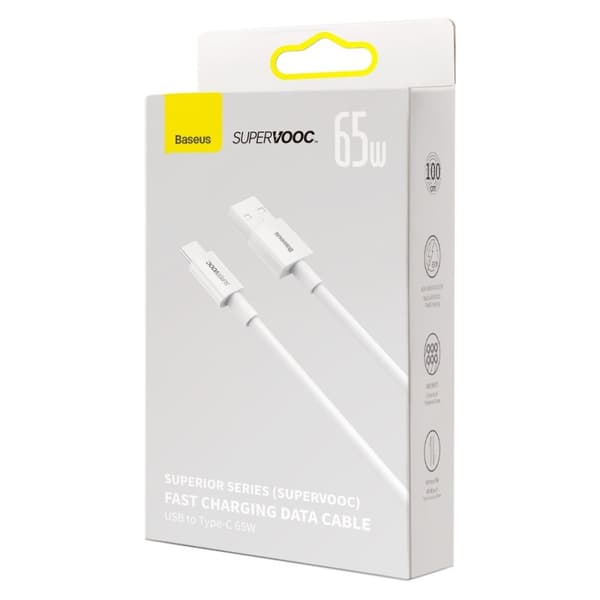 Superior Series SUPERVOOC USB-A til USB-C-kabel 65W 1m hvit