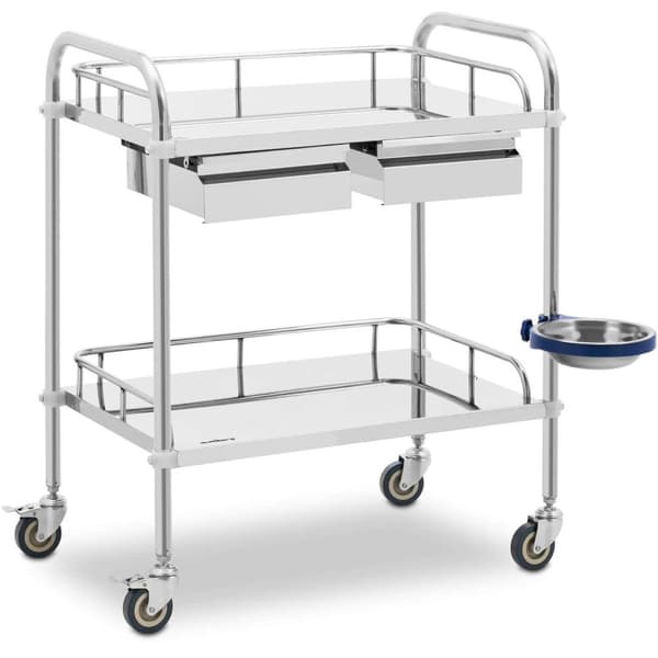 Laboratoriekosmetikkbehandlingsvogn laget av stål, 2 hyller, 2 skuffer, 65 x 60 x 86 cm, 20 kg