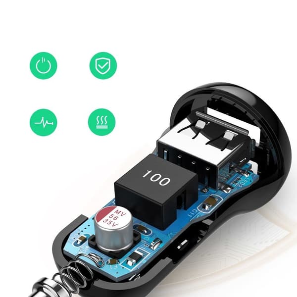 Billader 2x USB 24W 4,8A sort