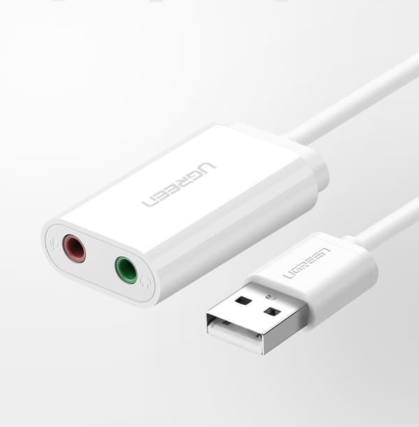 Ekstern musik lydkort adapter USB - 3,5 mm mini jack kabel 15 cm sort