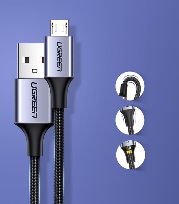 USB - mikro USB-kabel 1m, grå