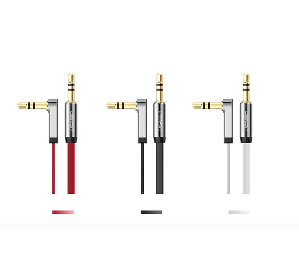 Fladt kabel AUX lydkabel 3,5 mm mini jack 1m sølv