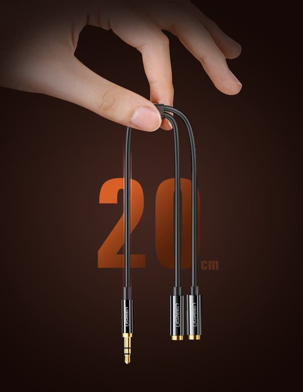 Hörlurskabeldelare 2x AUX 3,5mm minijack 25cm svart