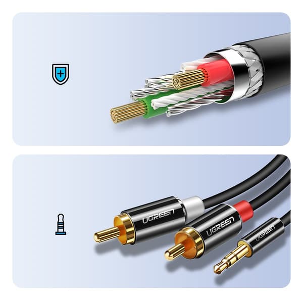Kabel lydkabel 3,5 mm mini jack - 2RCA 3m svart