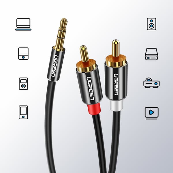 Kabel lydkabel 3,5 mm mini jack - 2RCA 3m svart