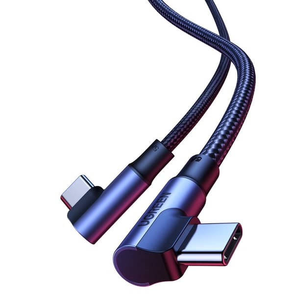 Kulmikas punottu kaapeli USB-C Quick Charge PD 100W 2m musta