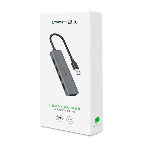 HUB USB-portsplitter - 4x USB 3.2 med mikro-USB-strömport grå