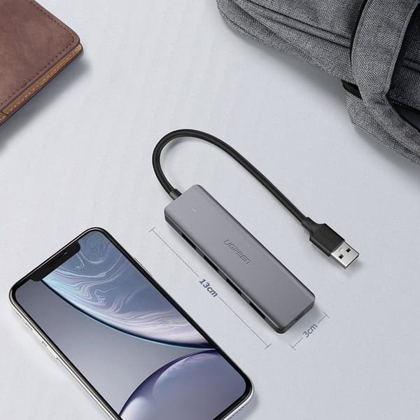 HUB USB-portsplitter - 4x USB 3.2 med mikro-USB-strömport grå