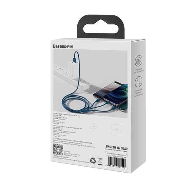 3-i-1 kabel universal USB - Lightning / USB-C / micro USB 3.5A 1.5m blå
