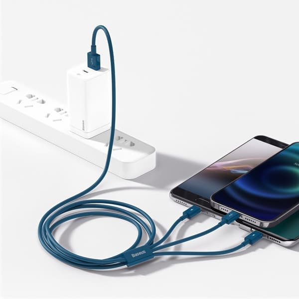 3-i-1 kabel universal USB - Lightning / USB-C / micro USB 3.5A 1.5m blå