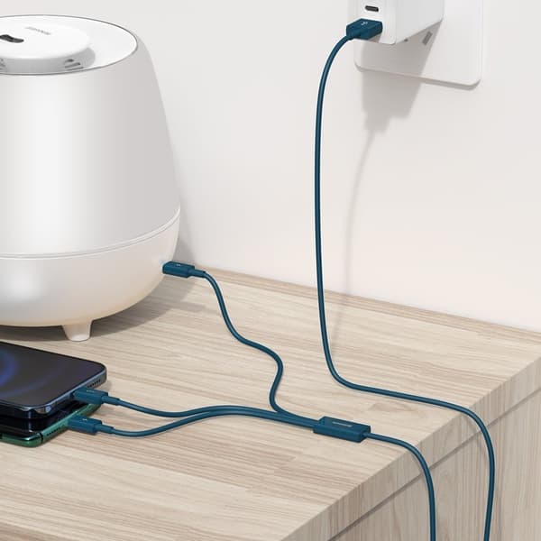 3-i-1 kabel universal USB - Lightning / USB-C / micro USB 3.5A 1.5m blå