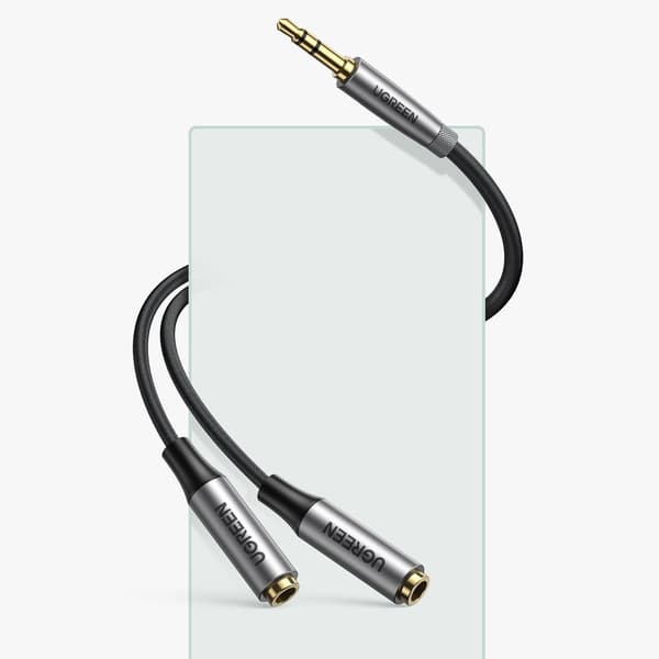 Splitter för 2x kabel AUX kabel 3,5mm minijack 0,2m svart