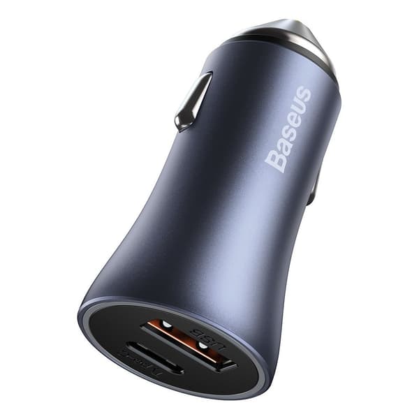 Hurtig USB-C biloplader USB 40W PD QC SCP FCP AFC + USB-C kabel - Lyngrå