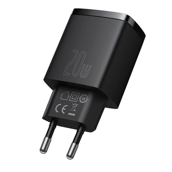 Kompakt USB-hurtigoplader USB-C 20W 3A PD QC 3.0 sort