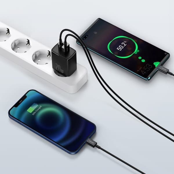 Kompakt USB-hurtigoplader USB-C 20W 3A PD QC 3.0 sort