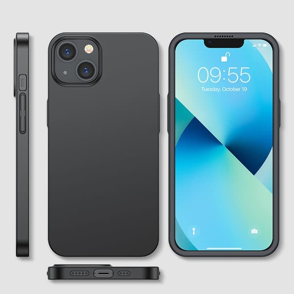 Fodral skal till iPhone 13, bak- och frontskal + härdat glas, svart
