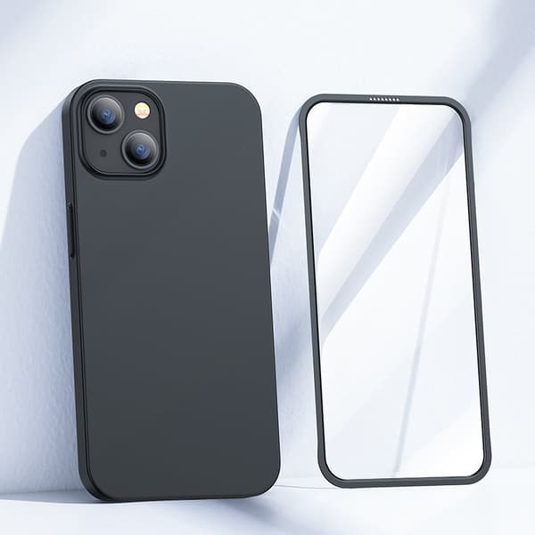 Fodral skal till iPhone 13, bak- och frontskal + härdat glas, svart