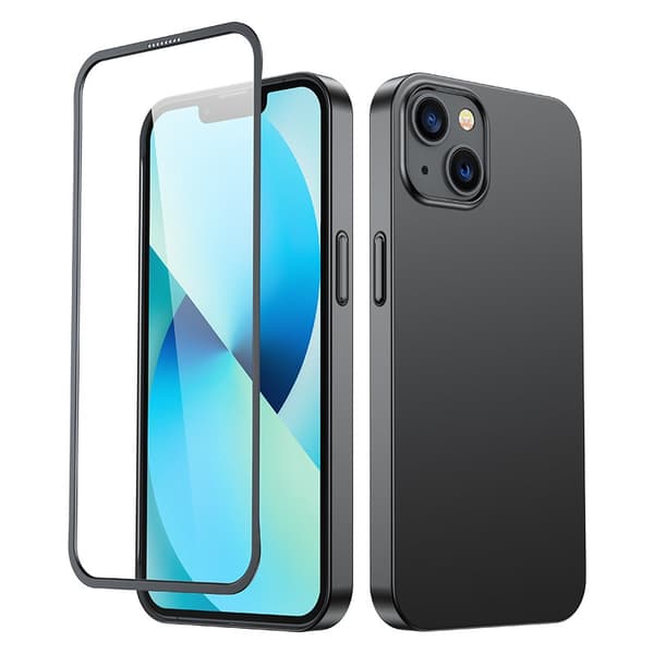 Fodral skal till iPhone 13, bak- och frontskal + härdat glas, svart