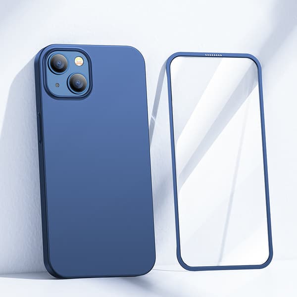 Suojakuori iPhone 13:lle, taka- ja etukansi + karkaistu lasi, sininen
