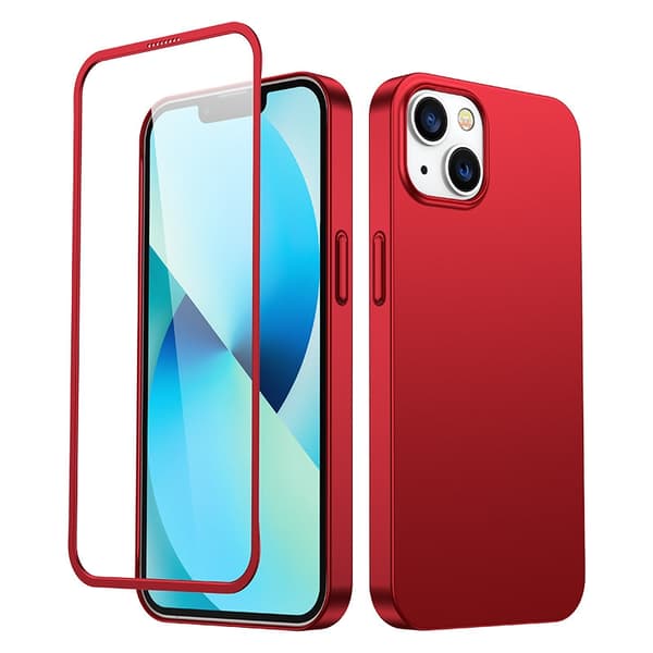 Suojakuori iPhone 13:lle, taka- ja etukotelo + karkaistu lasi, punainen
