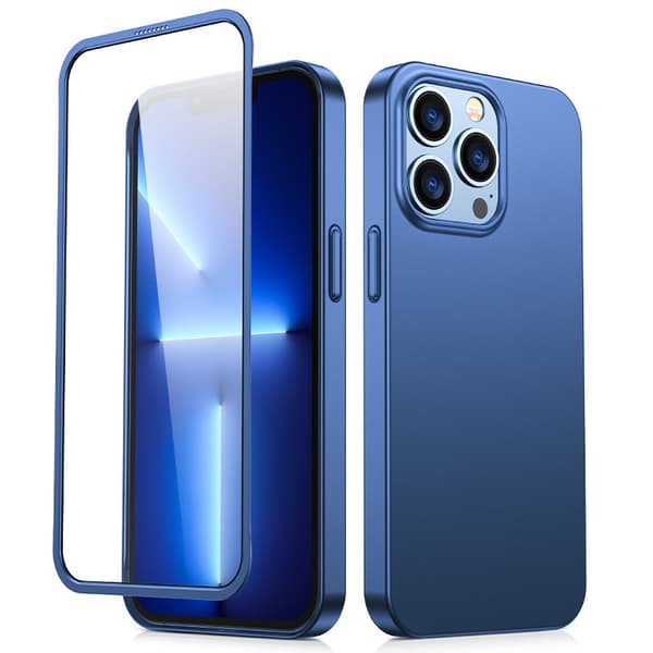 Suojakuori iPhone 13 Pro Maxille, taka- ja etukuori + karkaistu lasi, sininen