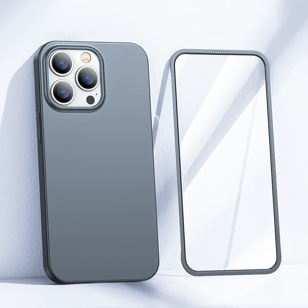 Cover til iPhone 13 Pro, bag- og frontcover + hærdet glas, grå