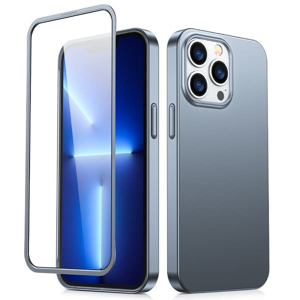 Cover til iPhone 13 Pro, bag- og frontcover + hærdet glas, grå