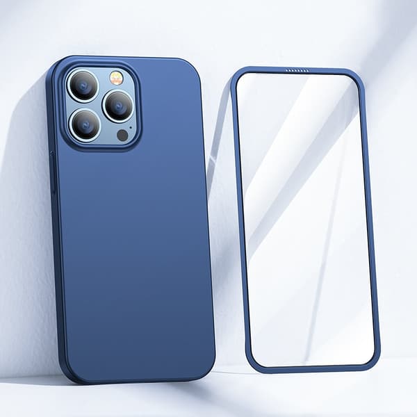 Deksel til iPhone 13 Pro, bak- og frontdeksel + herdet glass, blå