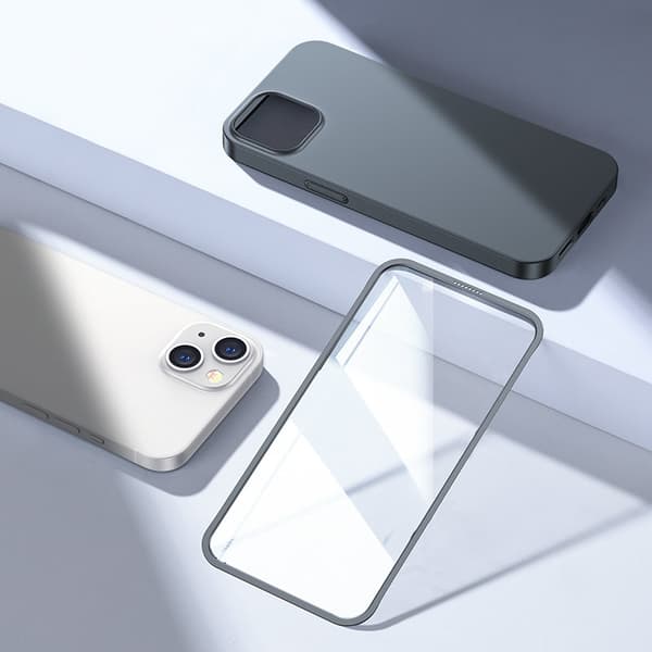 Cover til iPhone 13, bag- og frontcover + hærdet glas, grå